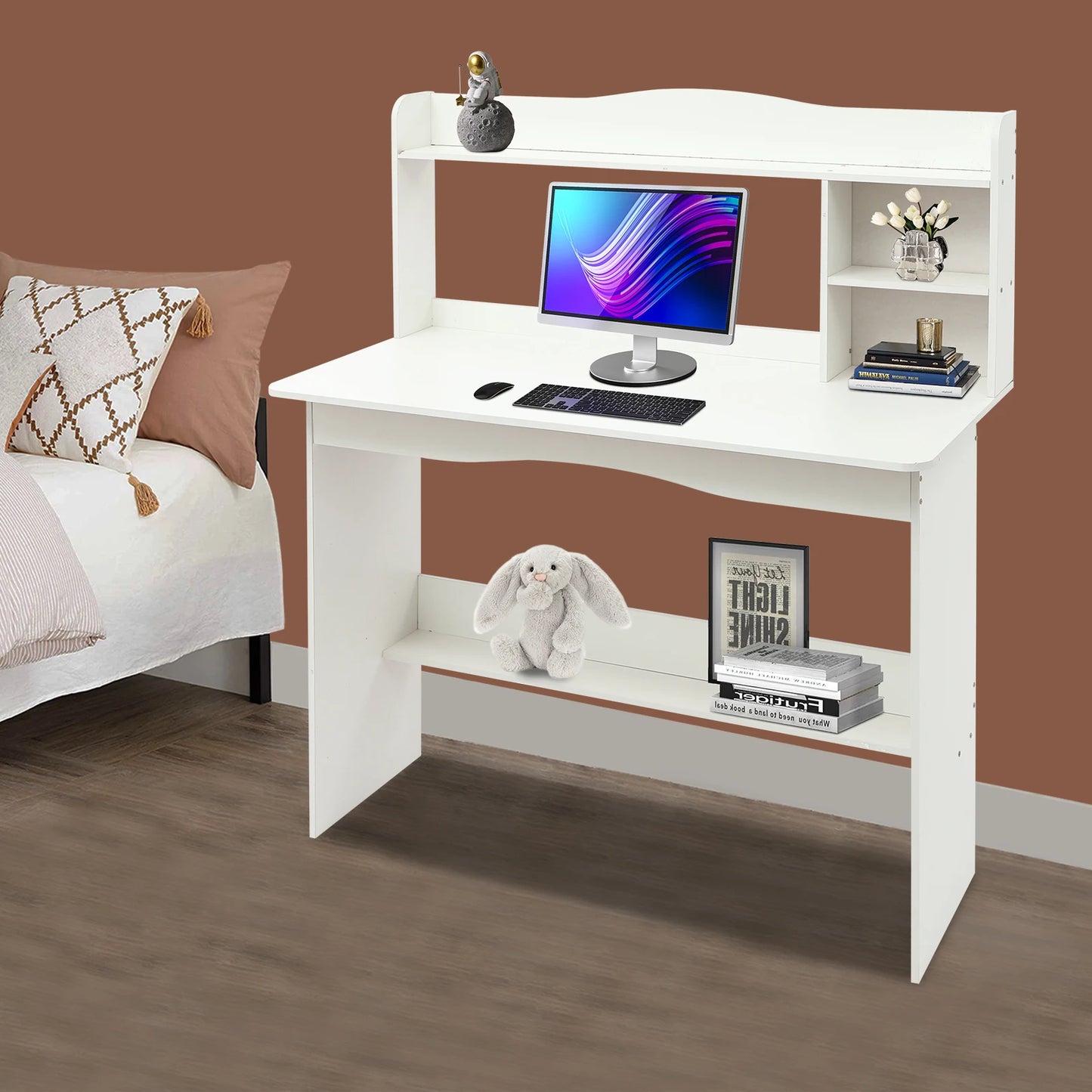 Modern Home Office Desk with Bookshelf Compact Study Desk for Small Spaces