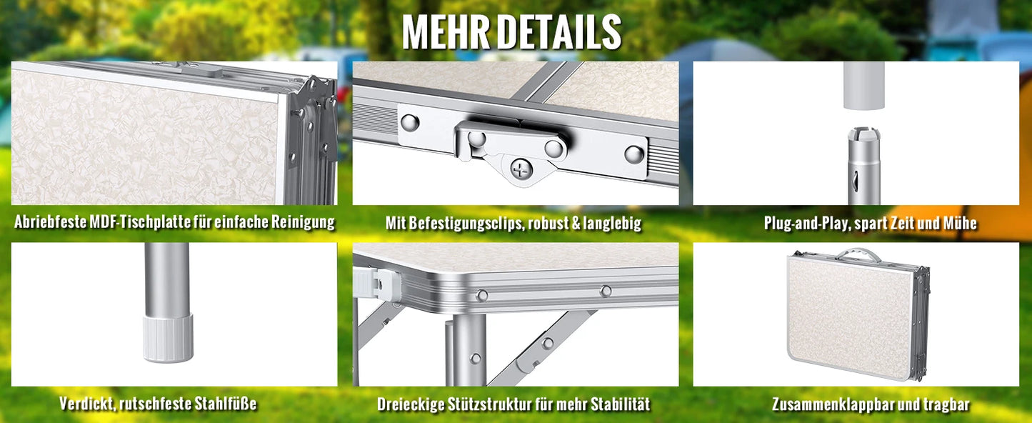 Portable Folding Camping Table 87x40cm Adjustable Height 3 Levels