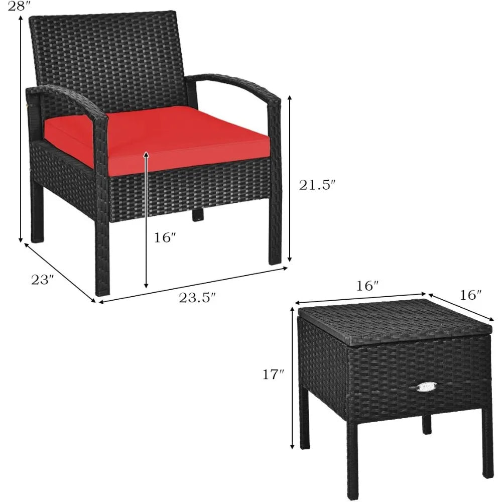 Ljustra Rattan Patio Furniture Set 3 Pieces Wicker Conversation Set