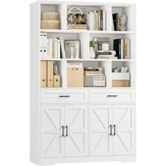71 Inch Tall Bookcase with Drawers and Doors 6 Tier Storage Cabinet