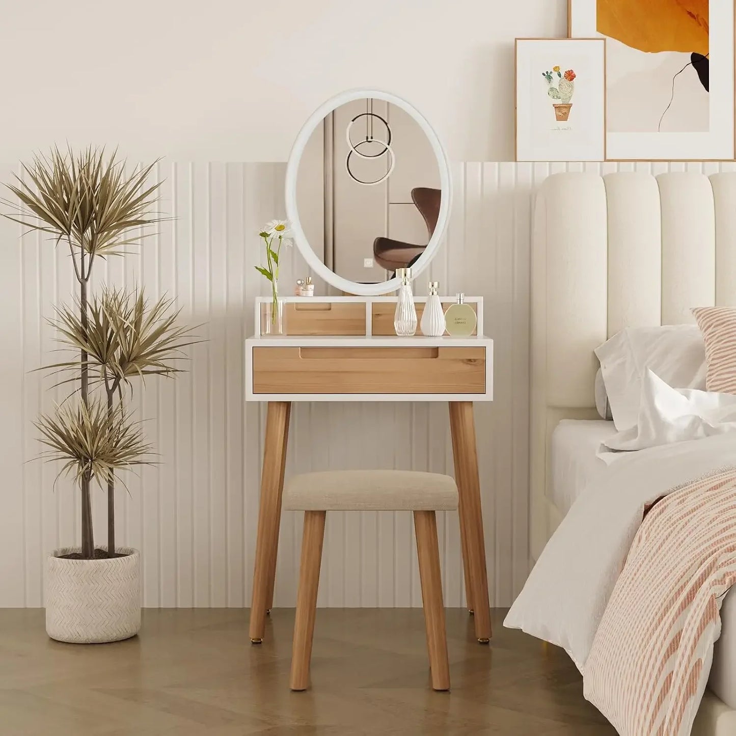 Small Makeup Vanity Desk with Lights Compact Space Saving Design
