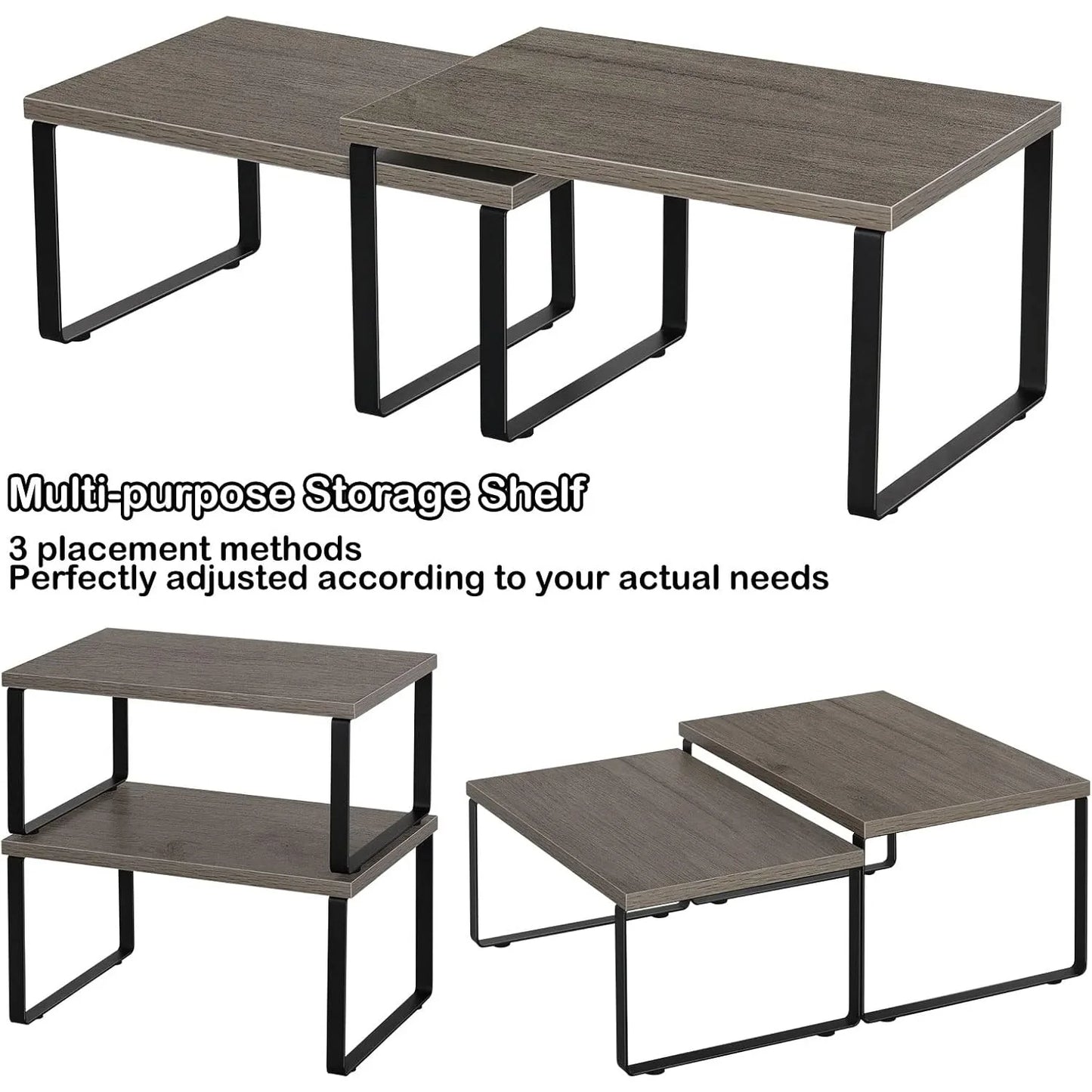 Stackable Expandable Kitchen Spice Rack Organizer Set of 4 Grey