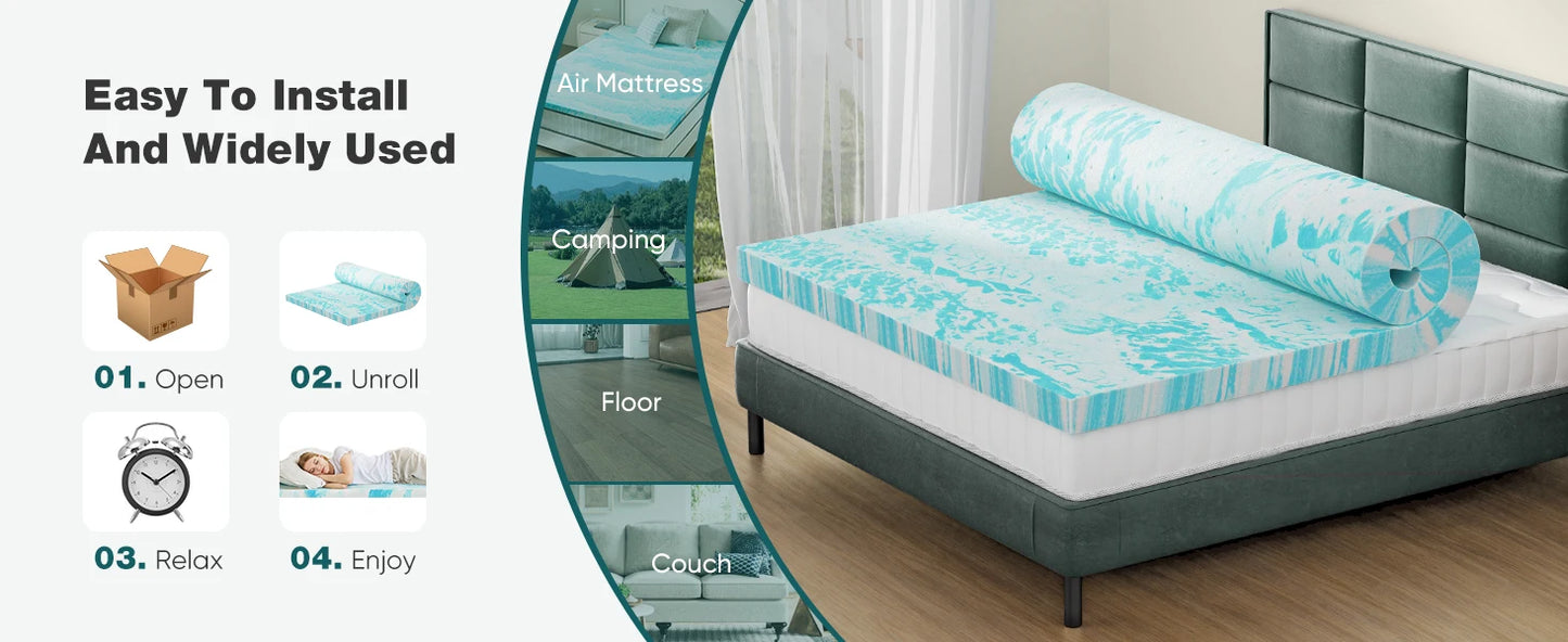 Ljustra Gel Memory Foam Mattress Topper Full Size Soft Breathable
