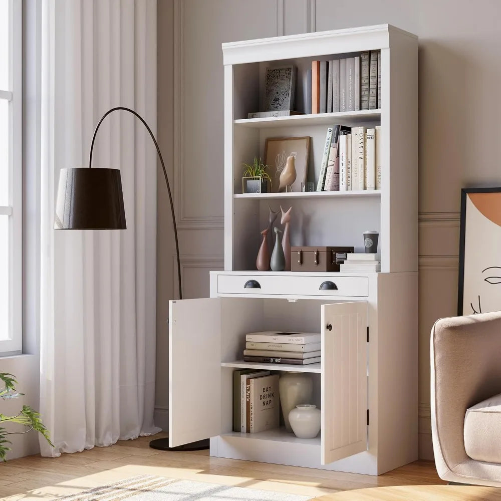 Ljustra 71 Inch Tall Bookshelf with Doors 5 Tier Bookcase Storage Cabinet