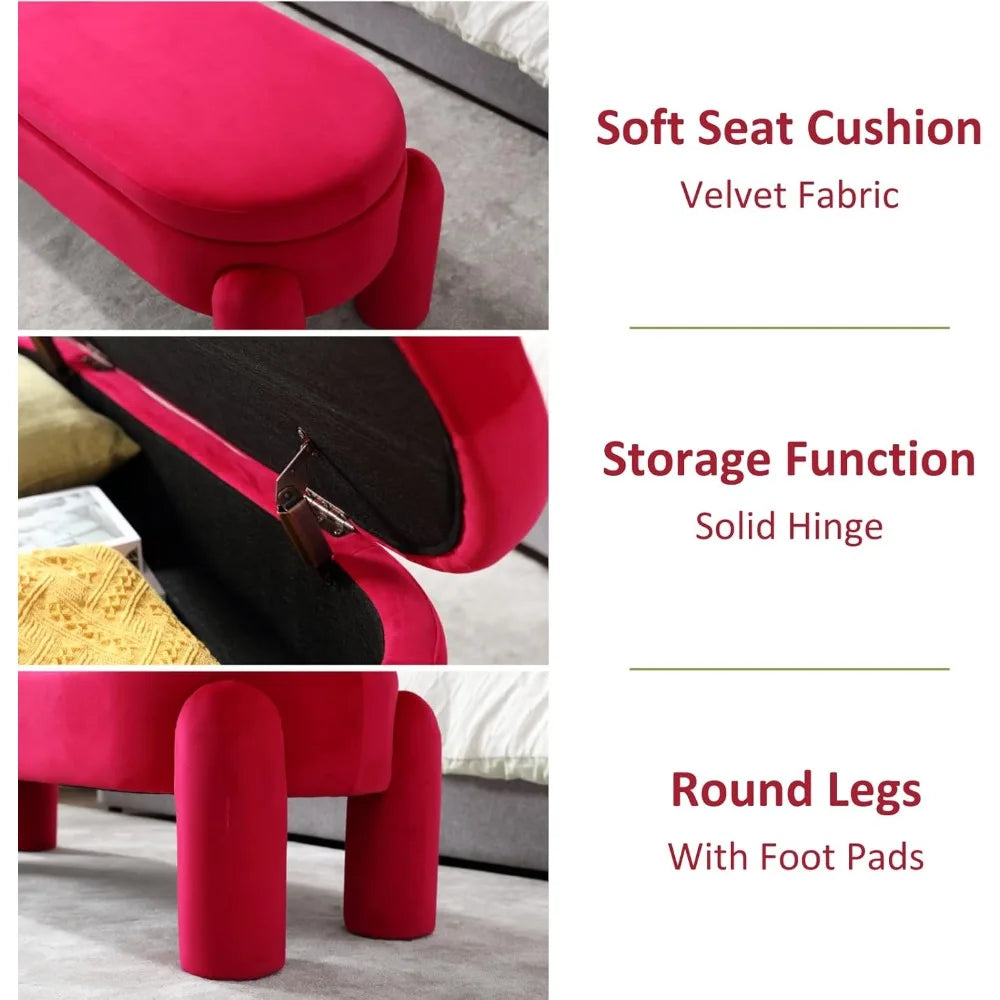 Modern Upholstered Storage Bench 44.75 Inch Velvet Ottoman for Home