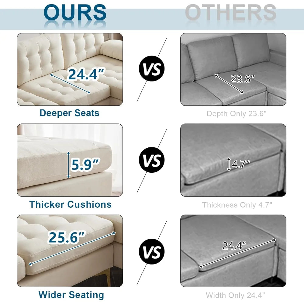 Modern U Shaped Sectional Sofa with Double Chaise, Tufted Button Couch