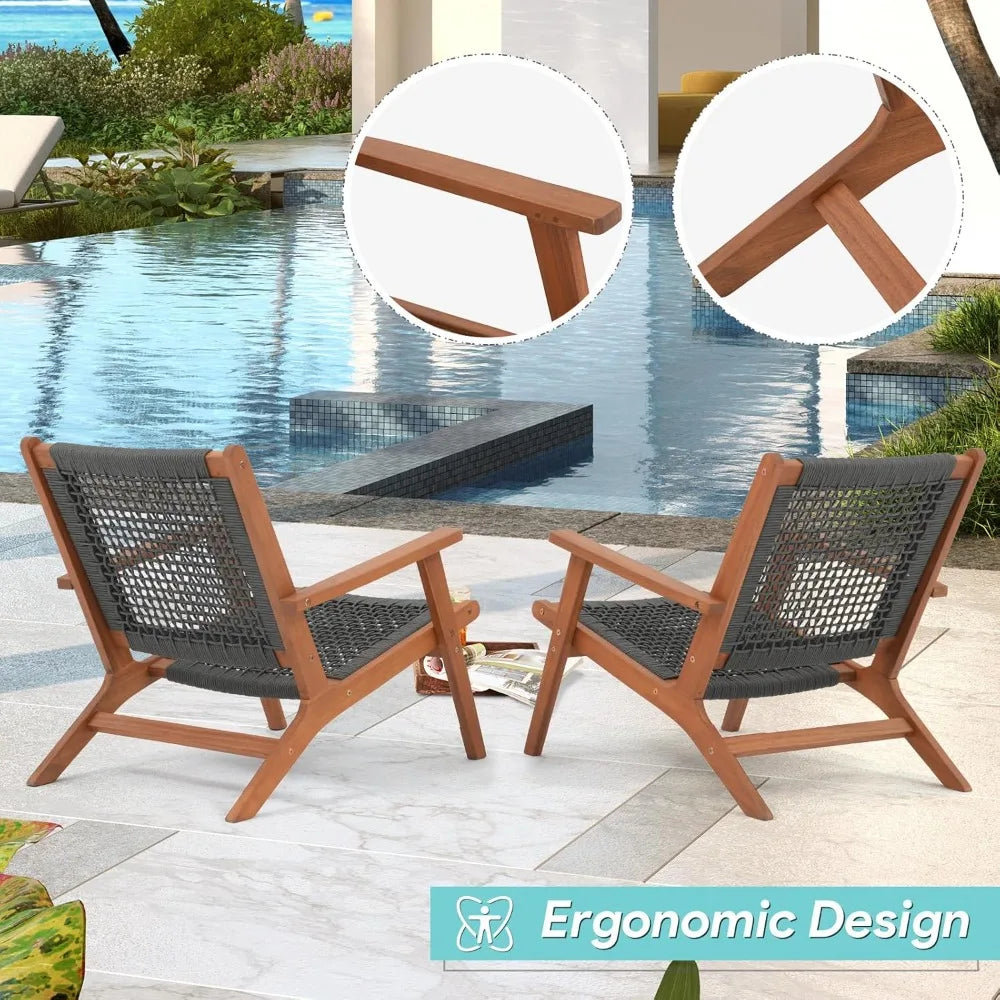 Modern Acacia Wood Lounge Chair Set of 2 Accent Armchair Outdoor Indoor