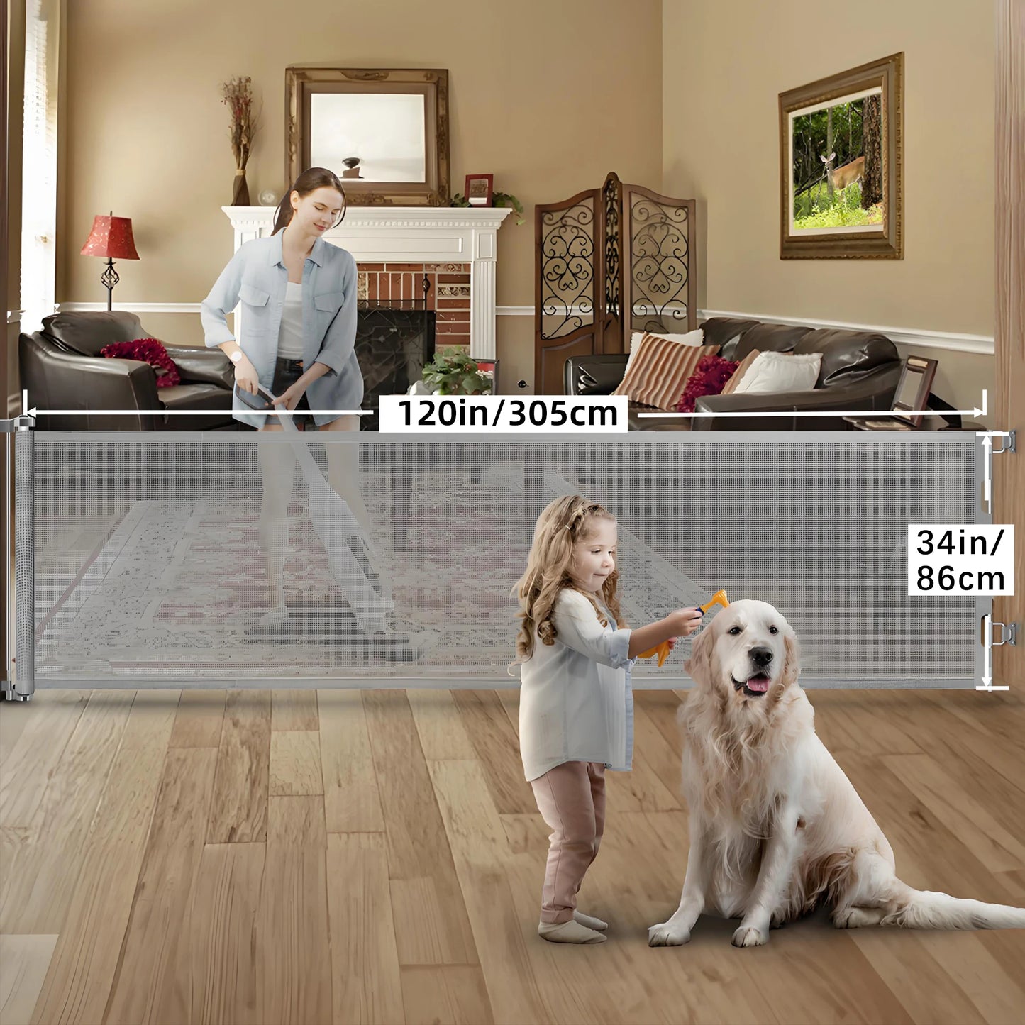 Retractable Baby Safety Gate 120inch Extra Wide Indoor Outdoor Pet Gate