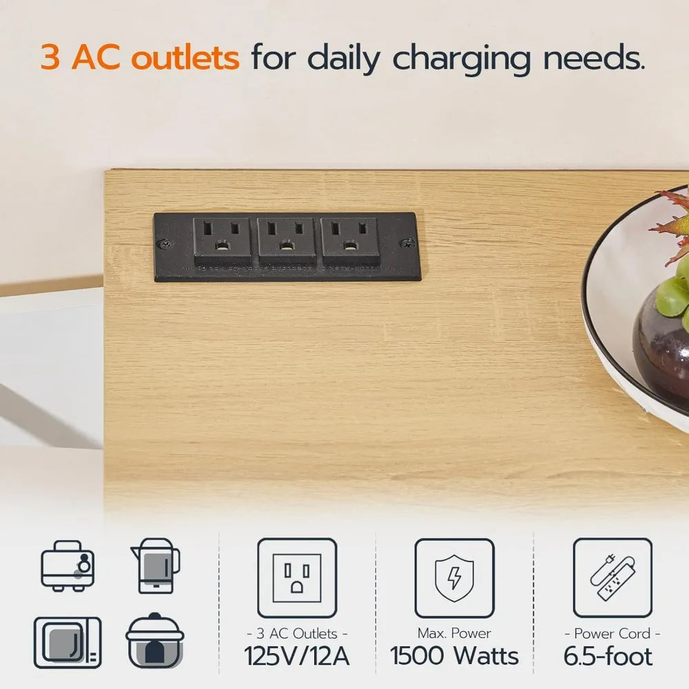 Kitchen Island with Power Outlet Rolling Cart Storage 3 Drawers Adjustable