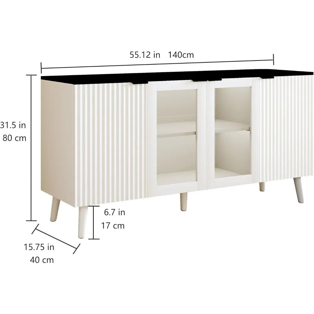Buffet Cabinet Storage 55" Fluted Sideboard Modern Coffee Bar Accent
