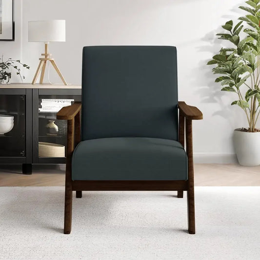 Mid Century Linen Upholstered Accent Chair Solid Wood Frame Ergonomic Design