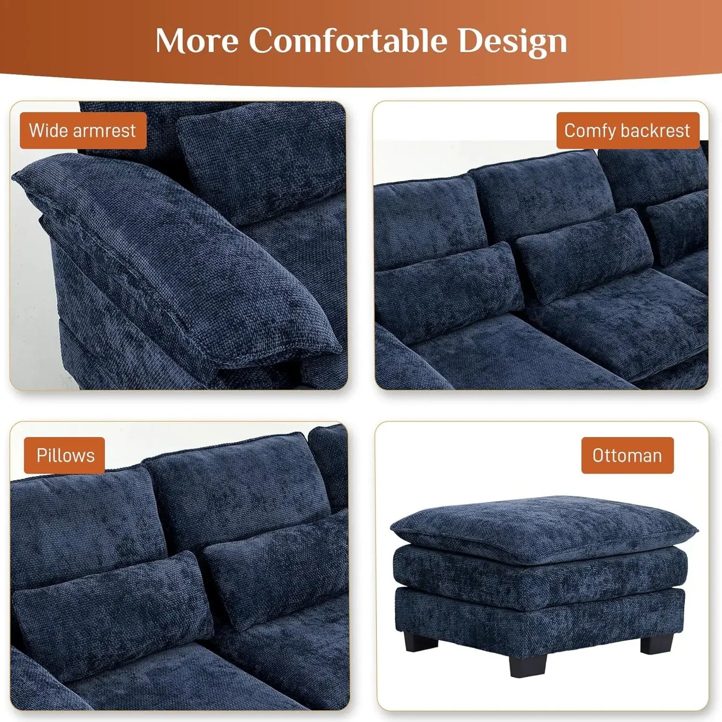 Ljustra U Shape Sectional Sofa Cloud Couch Living Room Comfy Modular Sofa