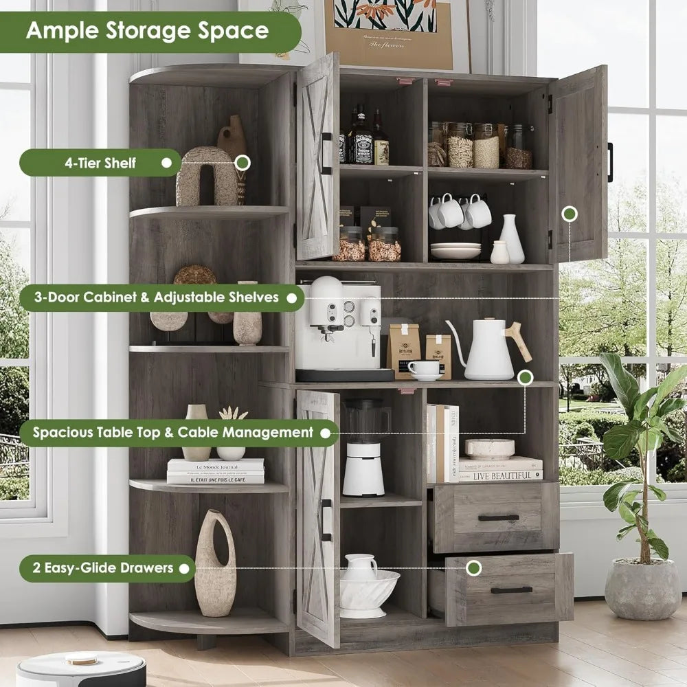 60.4" Farmhouse Kitchen Pantry Storage Cabinet Freestanding Hutch Buffet