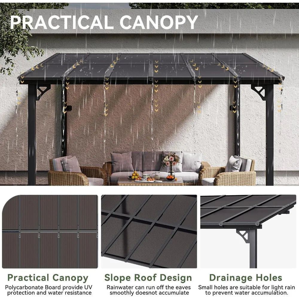 10x12 Gazebo Pergola Heavy Duty Wall-Mounted Patio Awning Outdoor Shade