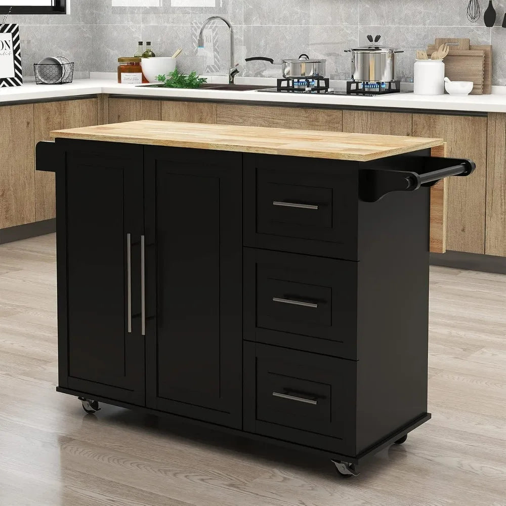 Kitchen Island Cart on Wheels Drop-Leaf Storage Cabinet Trolley