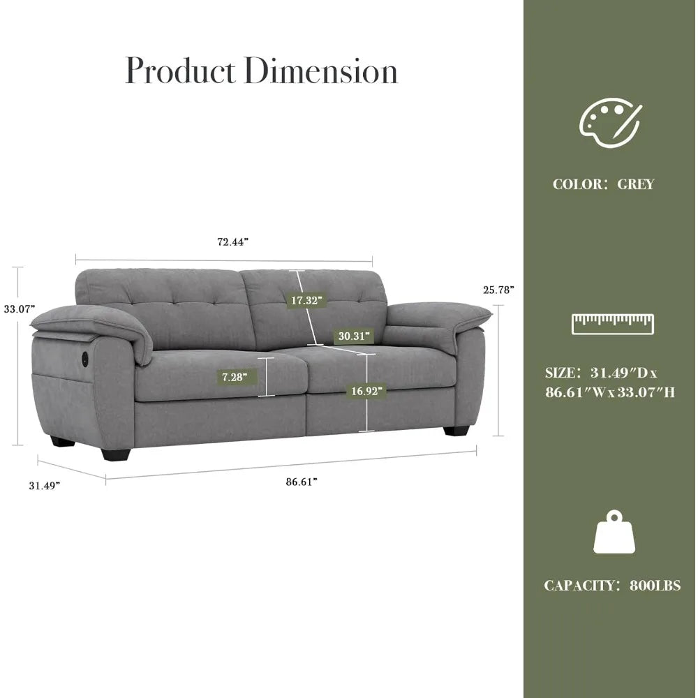 Ljustra 87" Modern Sofa Couch Extra Deep Seats USB Charging Pockets
