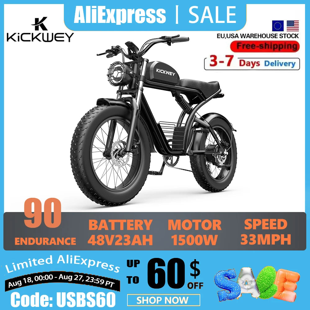 Ljustra K7 Adult Electric Bicycle 1500W 48V Mountain Fat Tire E-Bike
