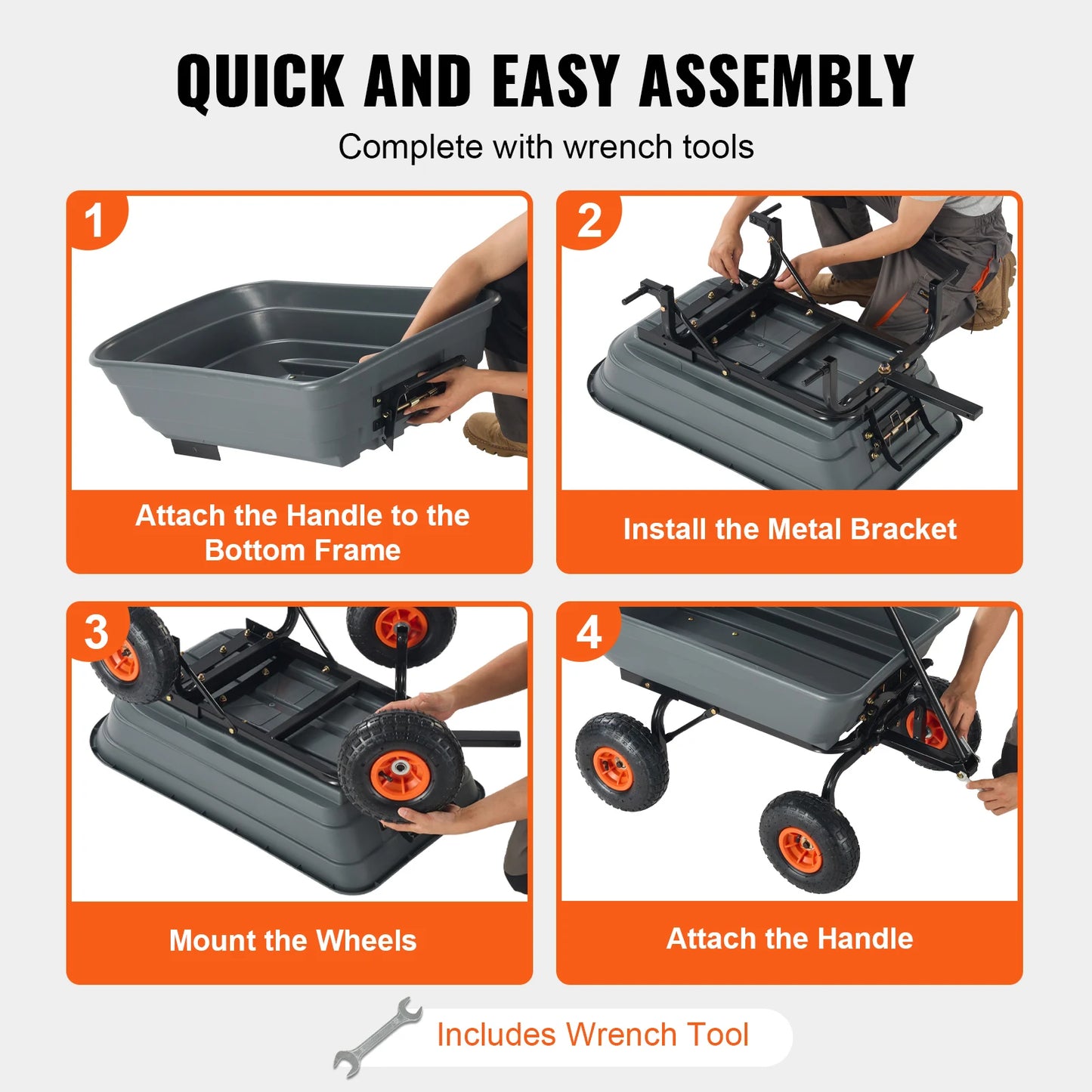 Ljustra Poly Garden Dump Cart Heavy Duty Easy Assembly Steel Wagon