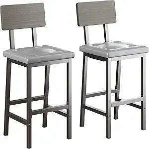 Bar Stools Set of 2 PU Upholstered Stools with Backrest and Footrest