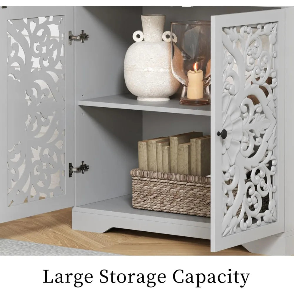 Buffet Cabinet Wooden Carved Sideboard Storage Adjustable Shelves Accent