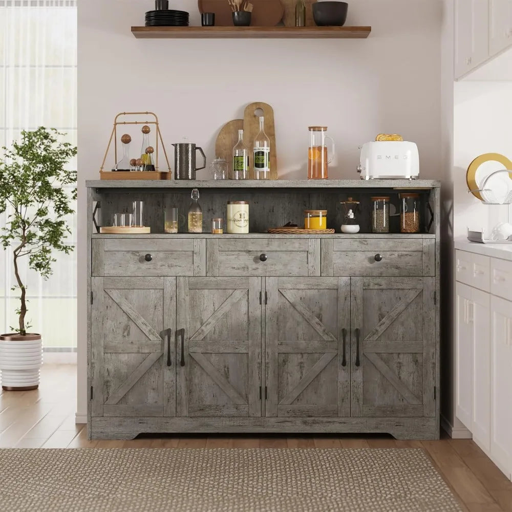 51 Inch Farmhouse Buffet Sideboard Cabinet with Drawers and Barn Doors