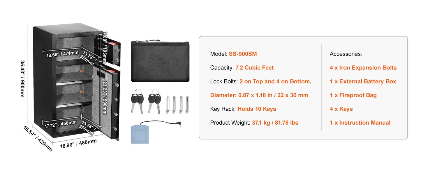 SucceBuy 4.0 cu.ft Safe Box with Key Lock Fingerprint LED Light