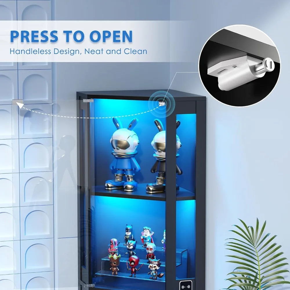 65 Inch Corner Glass Display Cabinet LED Showcase with Sensor Light