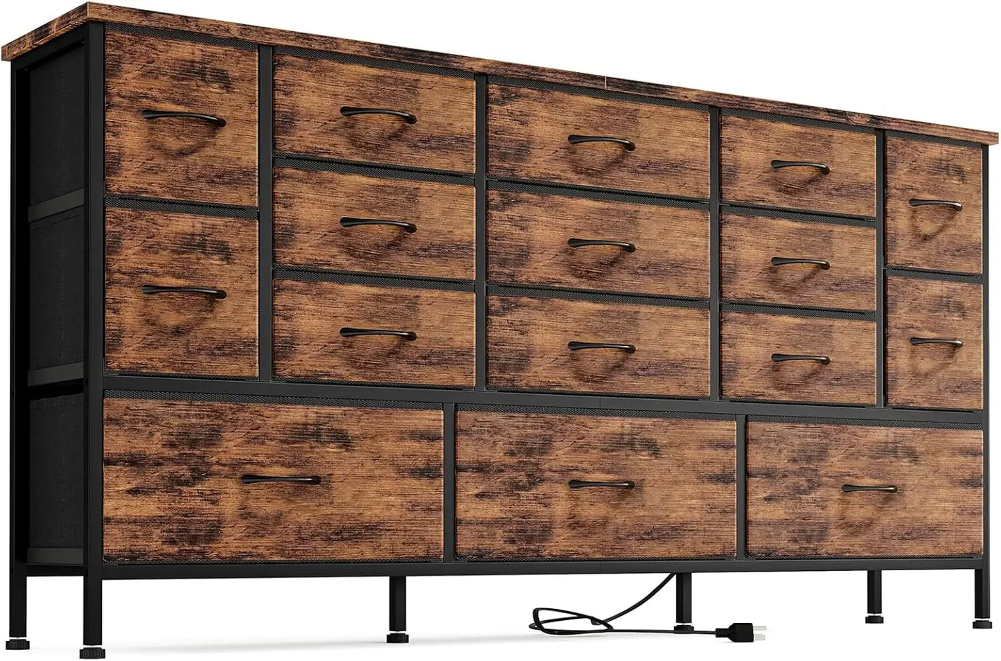 63 Inch Large TV Stand with 16 Drawers and Power Outlets for Storage