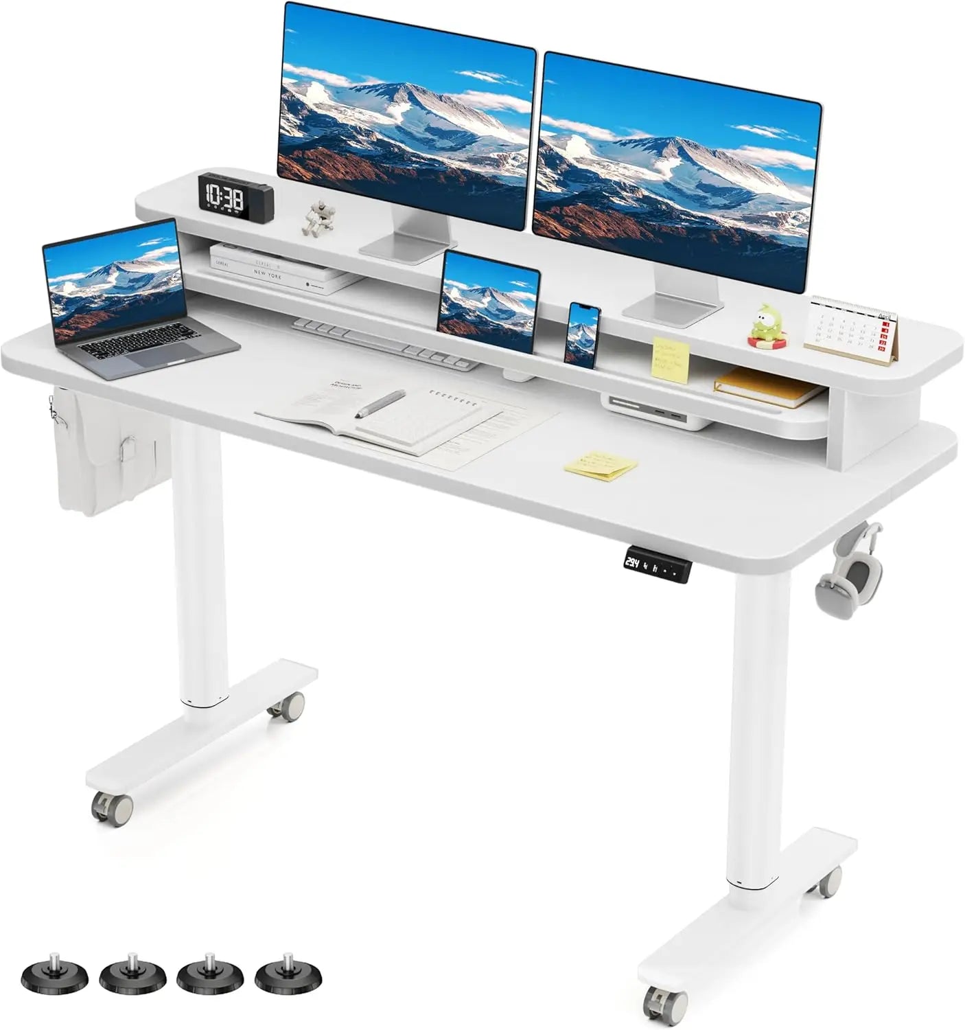 Electric Standing Desk Dual Monitor Stand Height Adjustable Desk