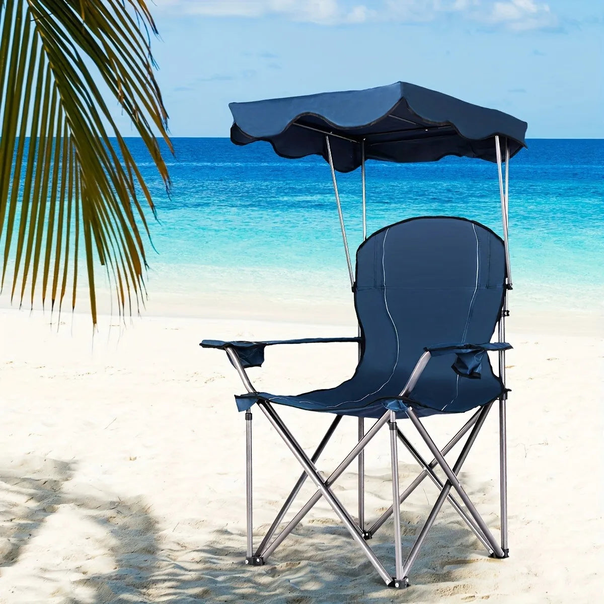 Portable Folding Beach Canopy Chair with Cup Holders for Outdoor Use