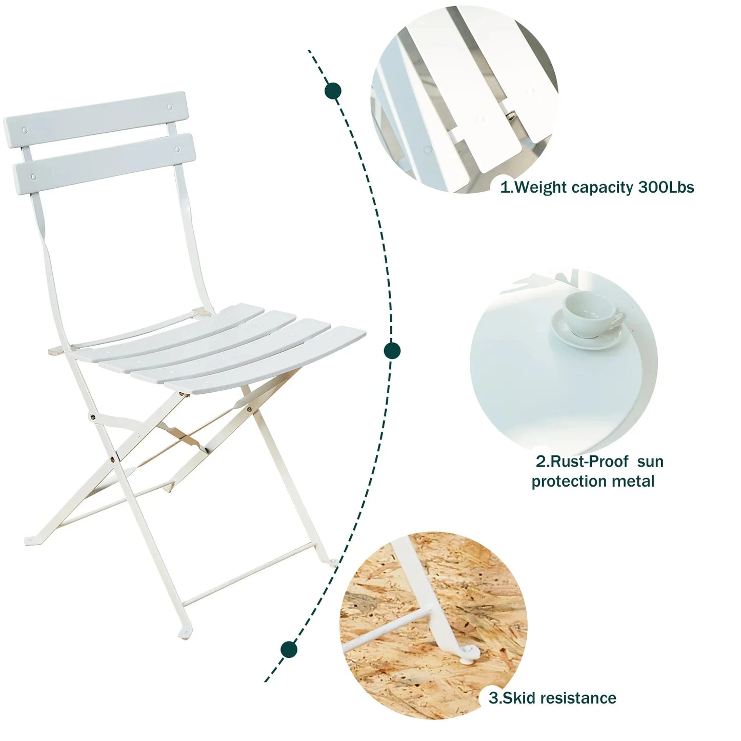 Ljustra Patio Bistro Set Outdoor Folding Garden Furniture 3-Piece