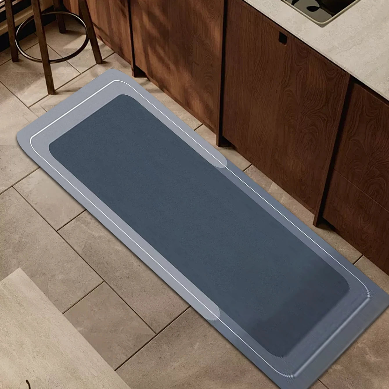Blue Grey Diatomaceous Earth Kitchen Floor Mat Slip Resistant Dirt Resistant
