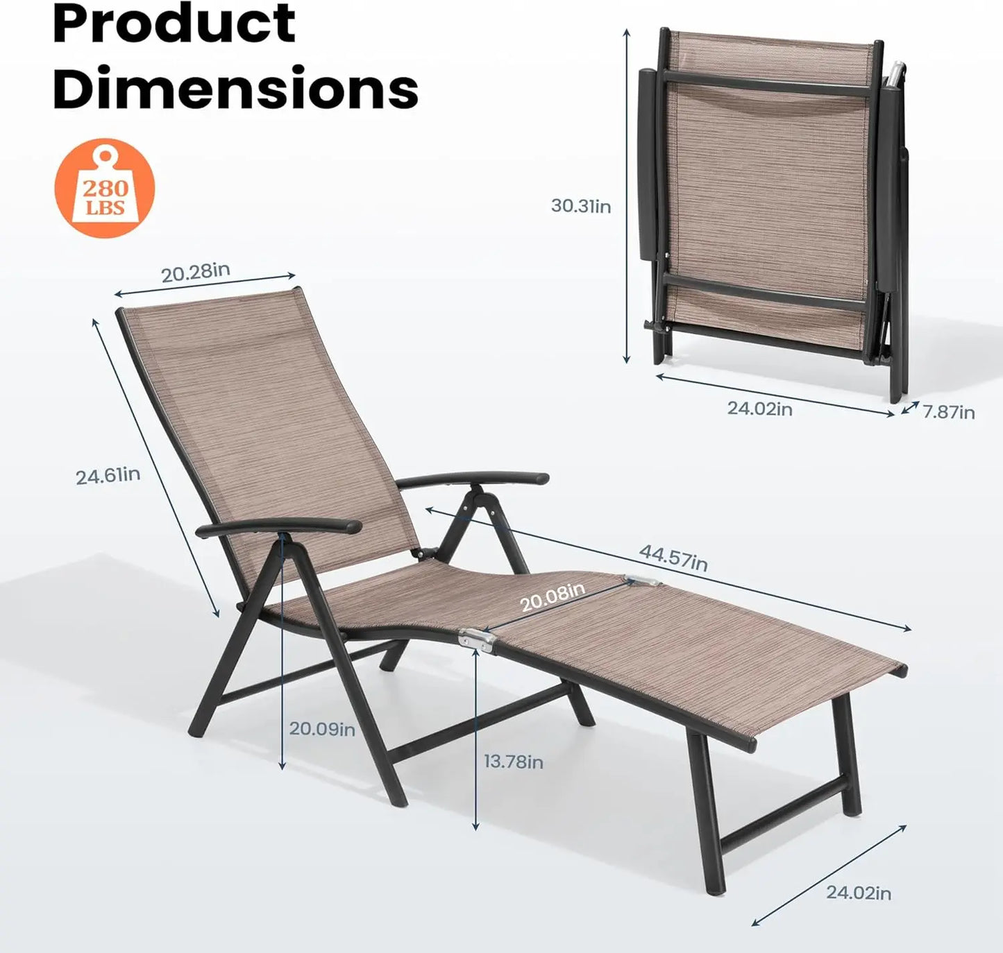 Outdoor Chaise Lounge Set of 2 Aluminum Pool Lounge Chairs Adjustable