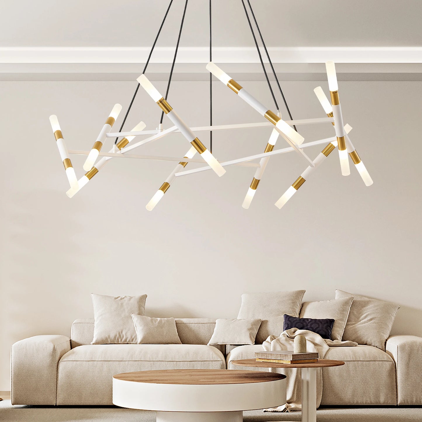 Modern Chandelier Light Branch Design Frosted Tubes Adjustable Pendant