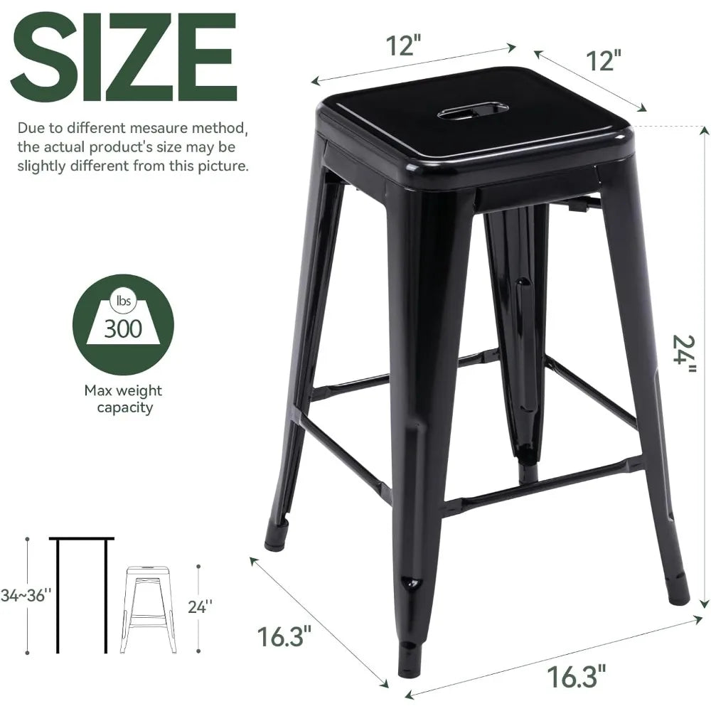 24 Inch Backless Metal Bar Stools Indoor Outdoor Set of 2 Modern Design