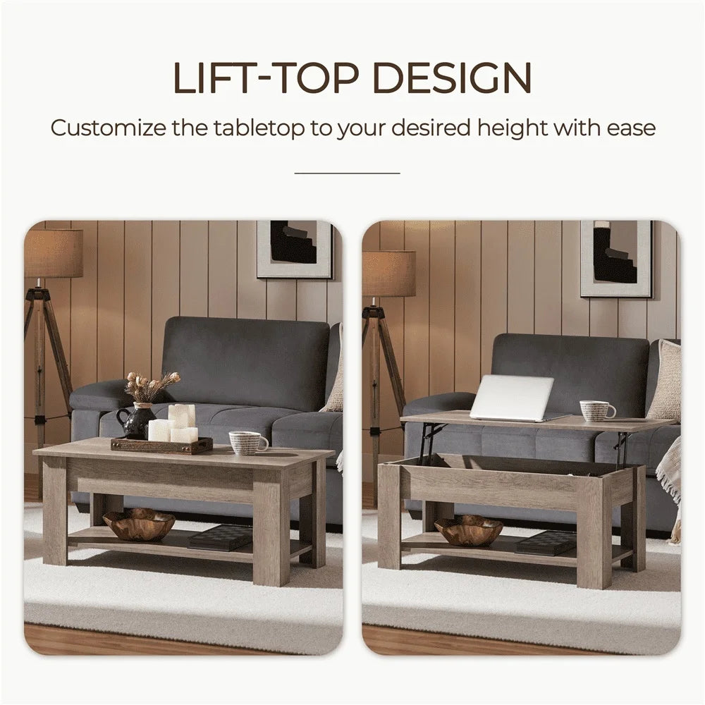 Wooden Lift Top Coffee Table with Hidden Storage for Small Spaces