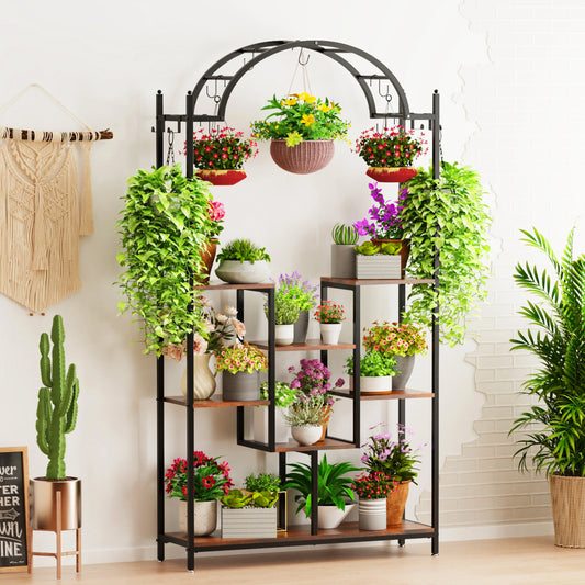 5-Tier Tall Indoor Plant Stand Arched Metal Flower Shelf Bonsai Rack
