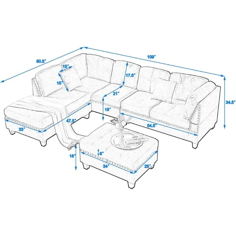 Ljustra Modular Sectional Sofa Set with Storage Ottoman and Pillows