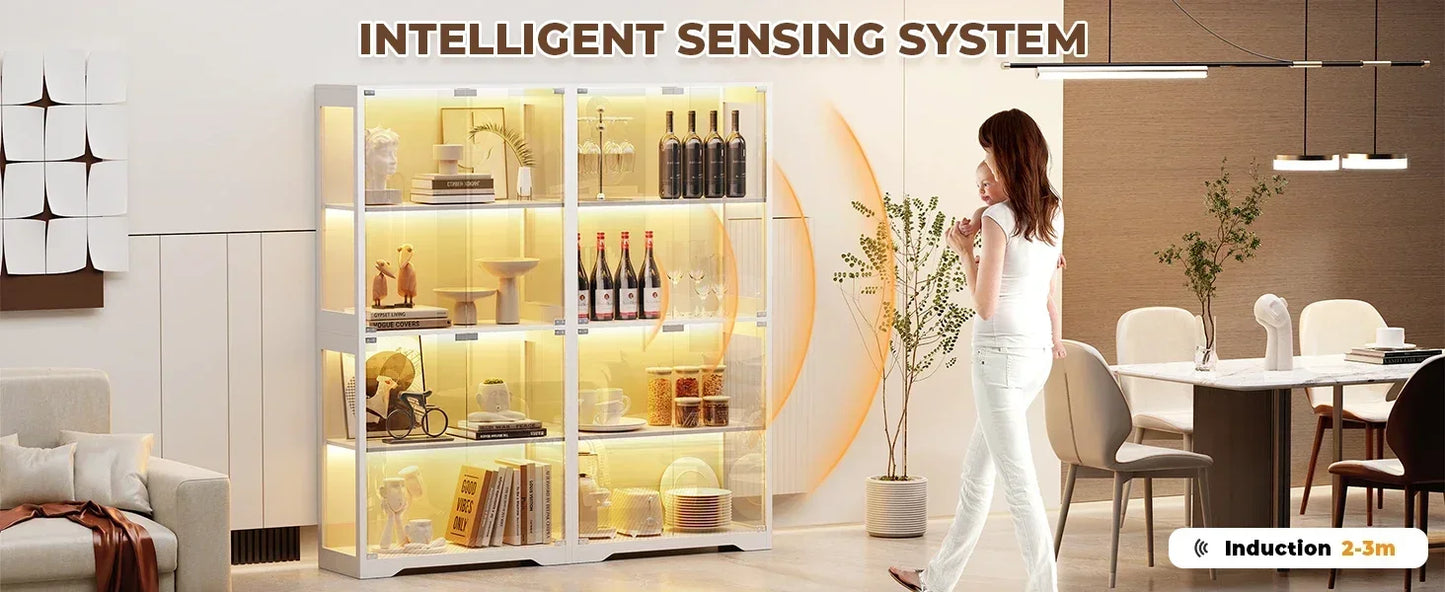 Display Cabinet 4-Tier Curio Cabinet Bookcase with LED Light for Collectibles