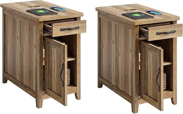 End Table Set of 2 with Charging Station Modern Farmhouse Side Table