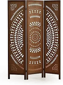 Carved 3 Panel Room Divider Folding Privacy Screen Home Decor Partition