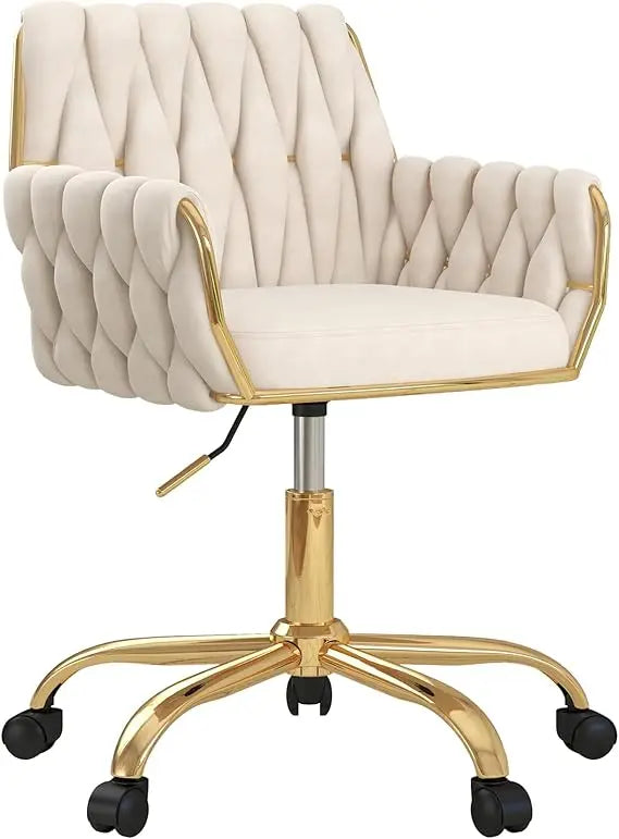 Velvet Home Office Chair Adjustable Swivel Makeup Chair Golden Base