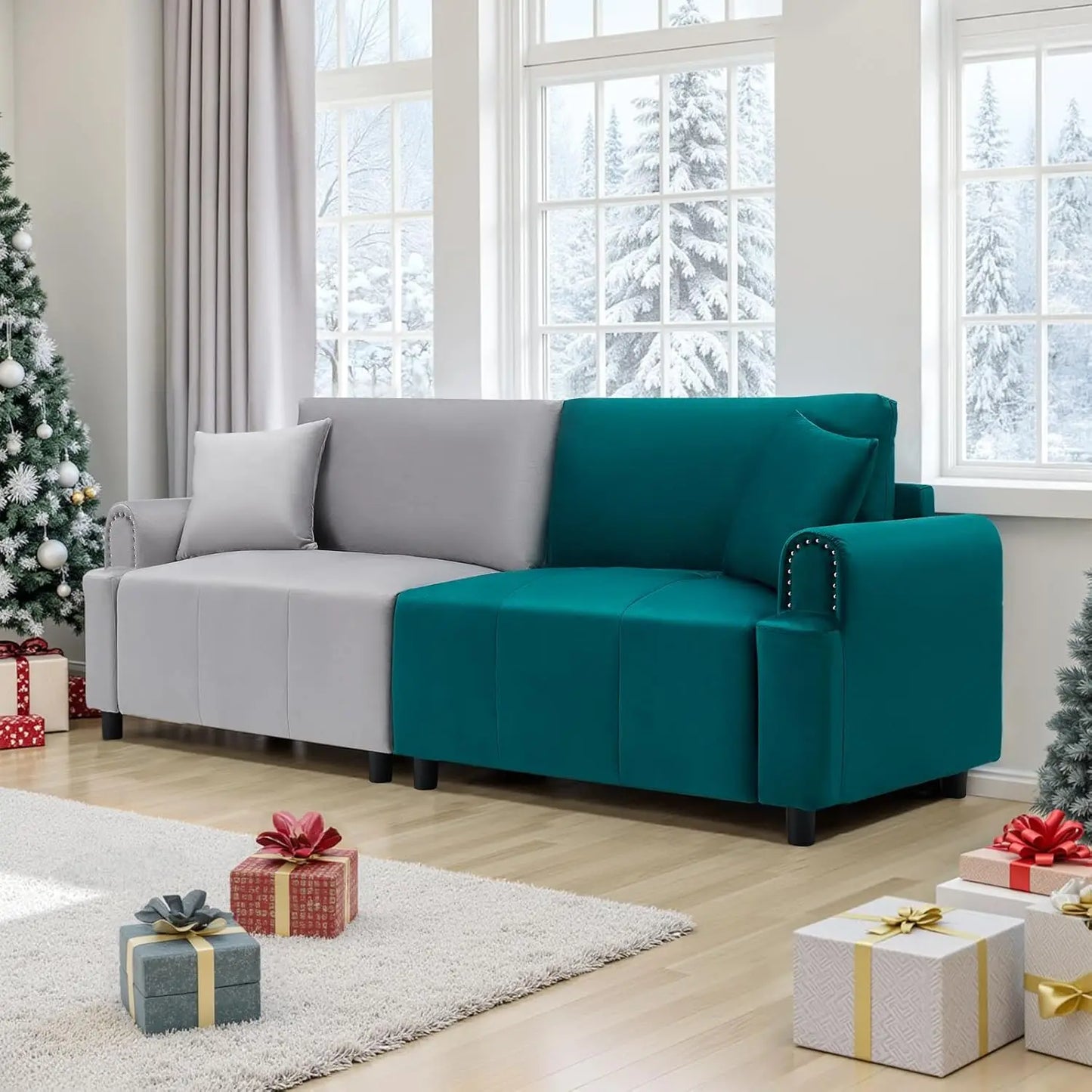 Ljustra 87 Inch Modular Sectional Sofa Velvet Sleeper USB Ports