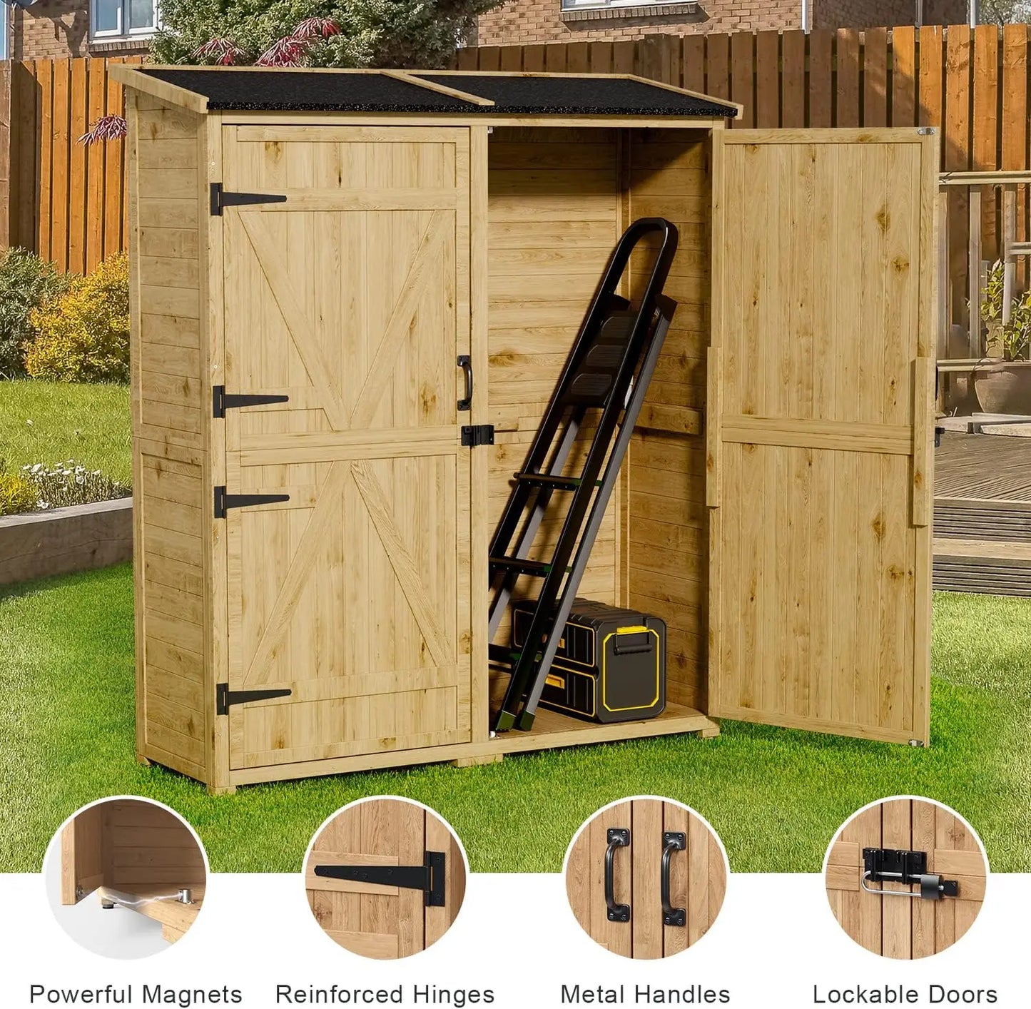 Outdoor Storage Cabinet Waterproof Roof Lockable Doors Garden Shed
