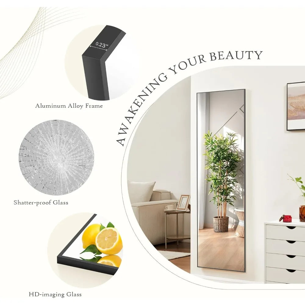 Ljustra 63x20 Full Length Wall Mounted Tilting Mirror Black Rectangular