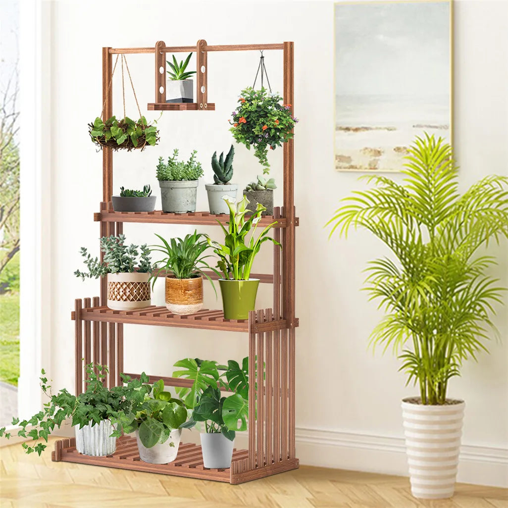 Heavy Duty Wood Plant Stand Indoor Outdoor 3 Tier Hanging Rack