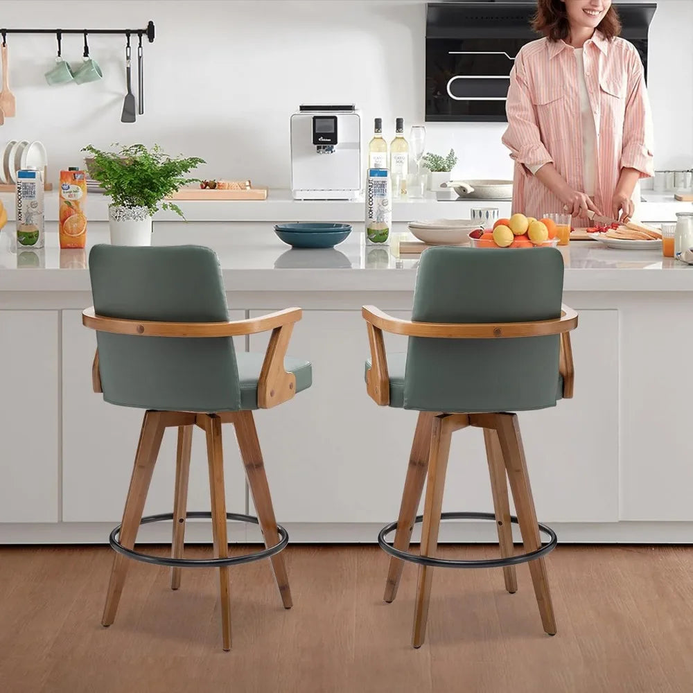 30 Inch Counter Height Bar Stools Leather Upholstered Swivel Set of 2