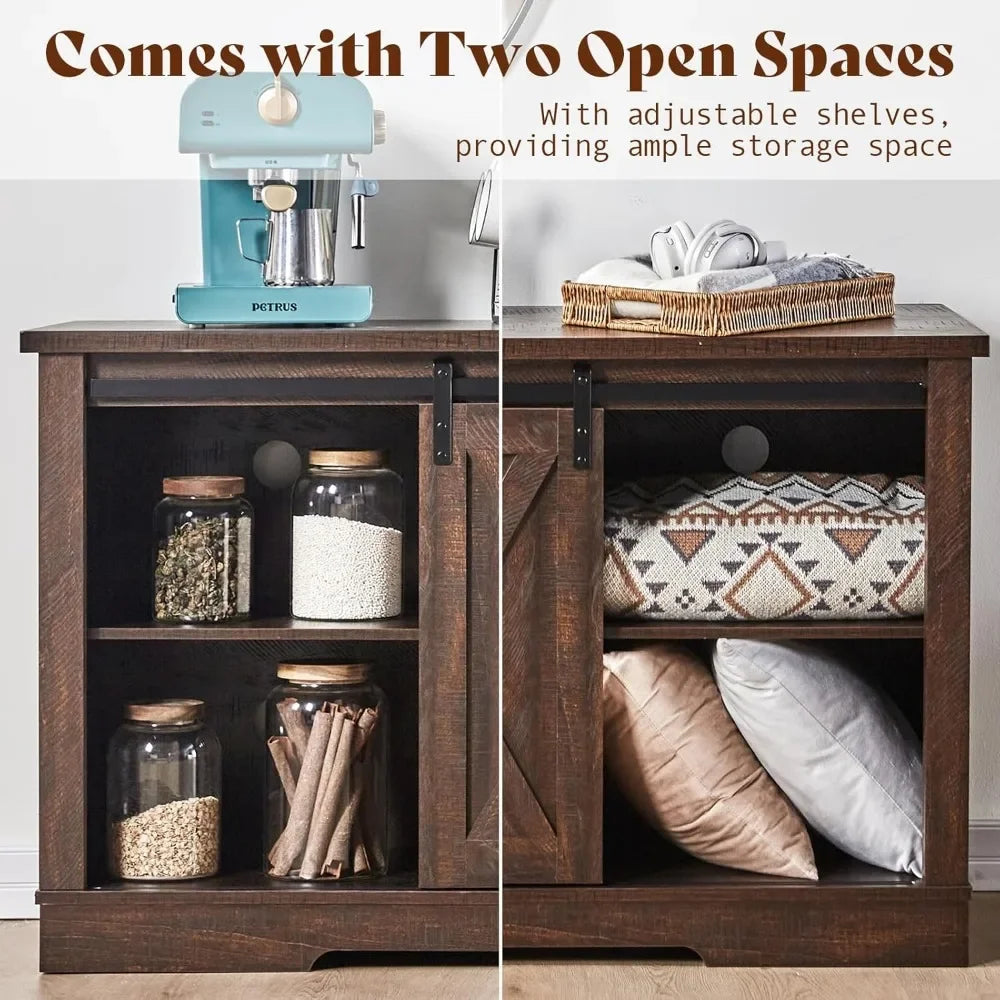 66 Inch Farmhouse TV Stand for 75 Inch TVs with Sliding Barn Door