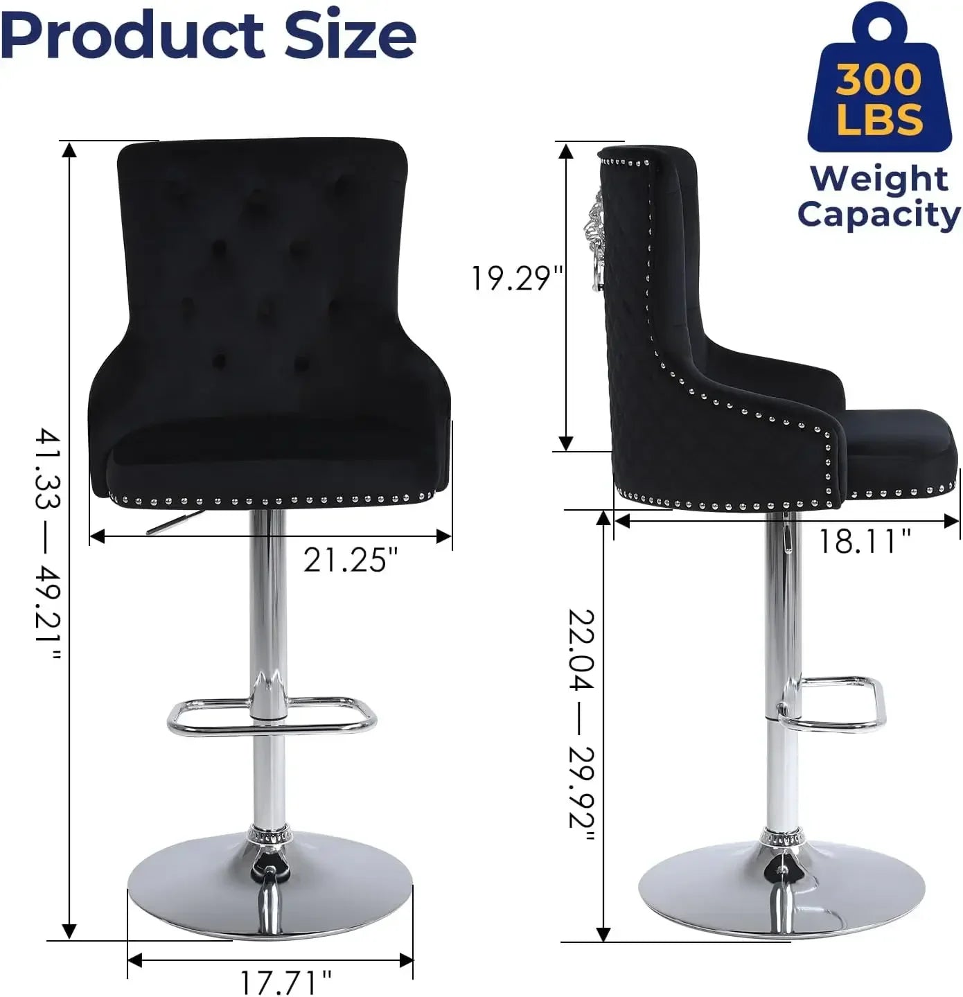 Adjustable Velvet Bar Stools Set of 3 Modern Height Swivel Chairs