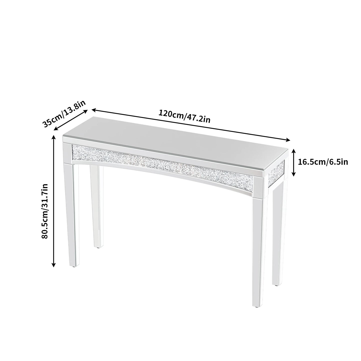 47.2 Inch Mirrored Console Table with Crystal Inlay for Living Room
